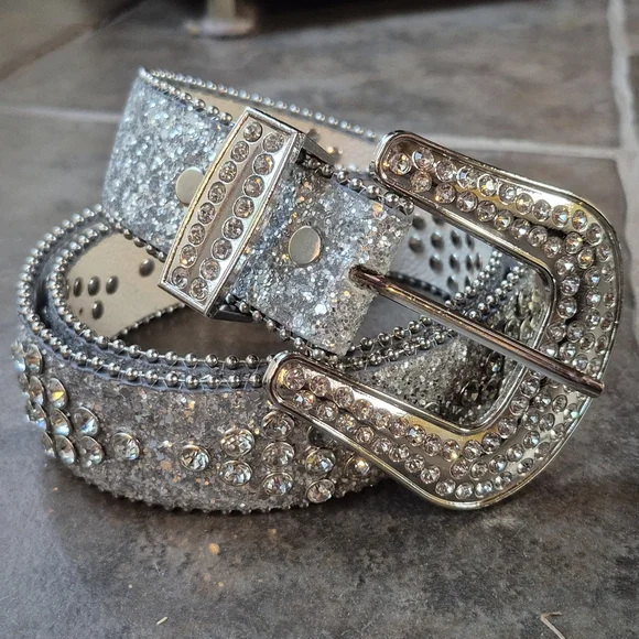 Silver Glitter Rhinestone Belt - Picture 3 of 12